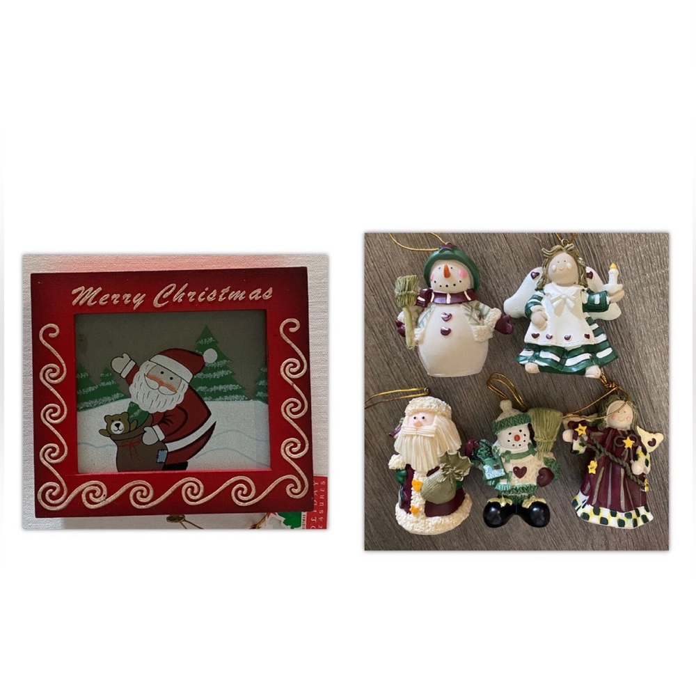 Holiday Treasures 4 Resin Christmas Ornaments Hand Crafted‎ Wood Gift Box NEW